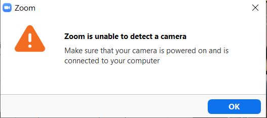 zoom is unable to detect a camera