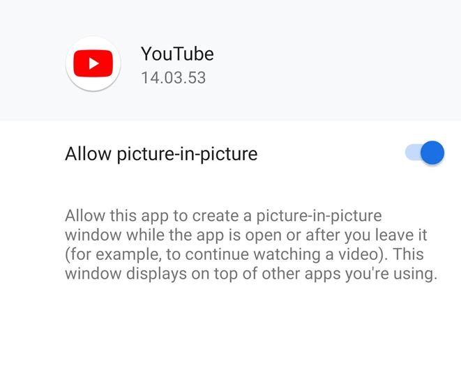 YouTube picture in picture not working