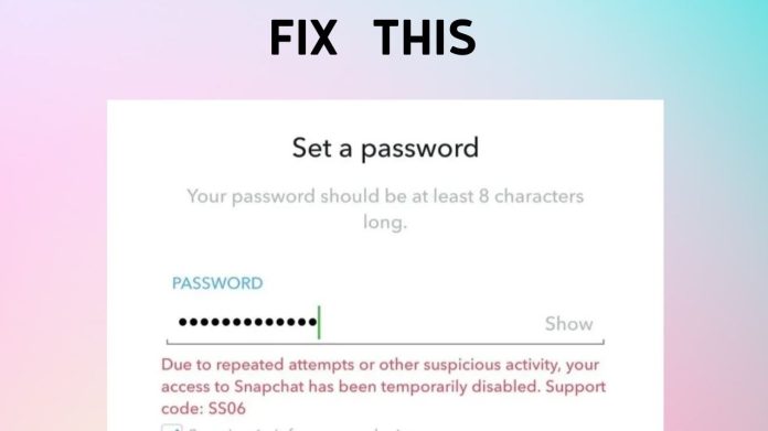 snapchat support code ss06